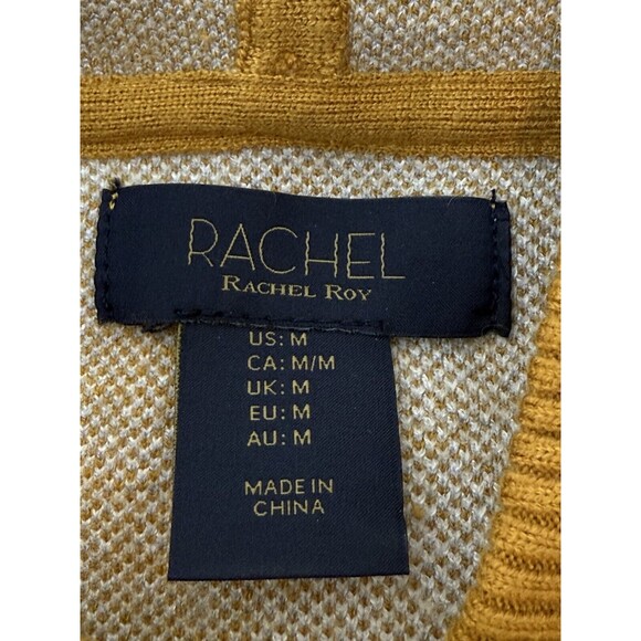 RACHEL ROY Sweater Womens KNIT Pullover Hoodie Blue Tan White Pla… - Picture 7 of 8